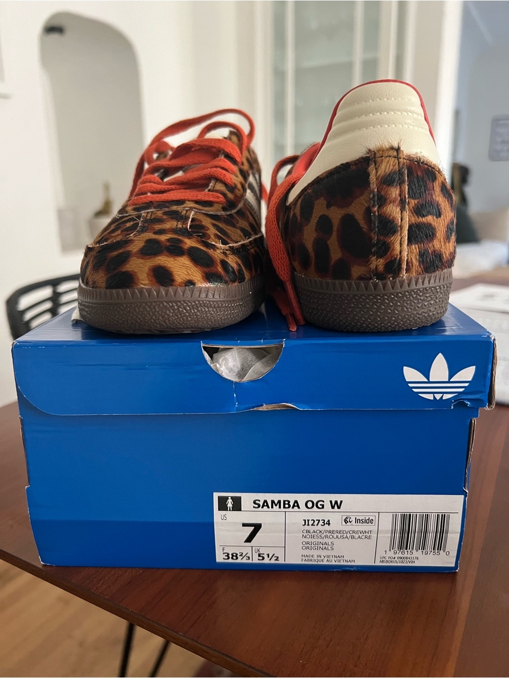 adidas Women’s Samba OG Cheetah Print Sneakers - Red/White/Brown - Picture 5 of 10